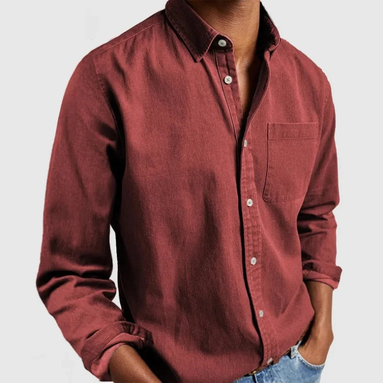 Men's everyday long sleeve button-up shirt in a comfortable vintage style. Perfect for casual layering fashion.