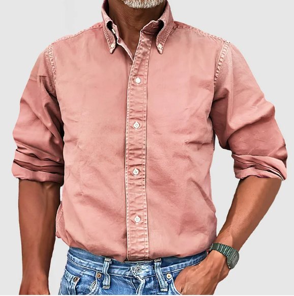 Versatile men's long sleeve button down shirt. Vintage wash finish, relaxed fit for all-day comfort.