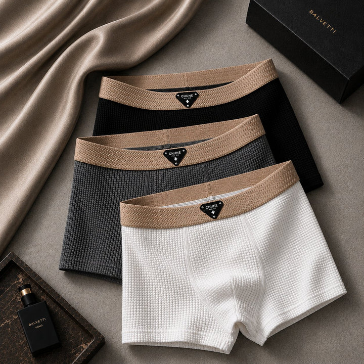 Men's waffle knit boxer shorts, ideal for comfortable loungewear, sleepwear, and everyday essentials.