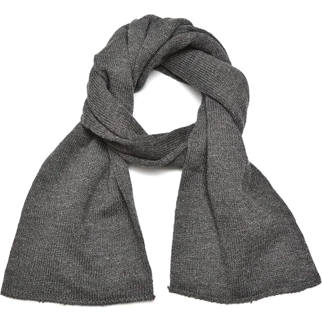 Cozy and warm men's double layer knit winter scarf, featuring grey heather.