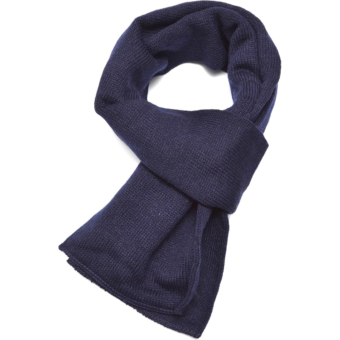 Soft double layer knit men's scarf in navy blue, essential for winter fashion.