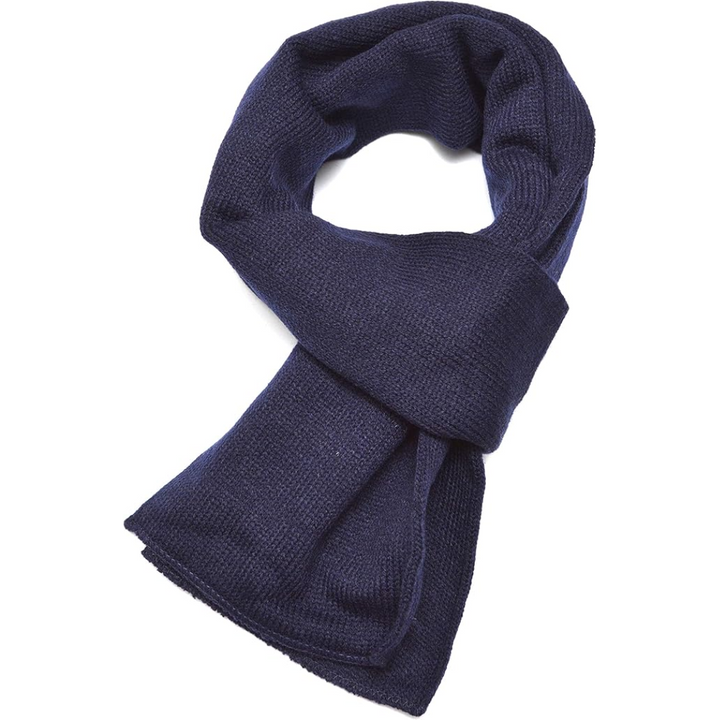 Soft double layer knit men's scarf in navy blue, essential for winter fashion.