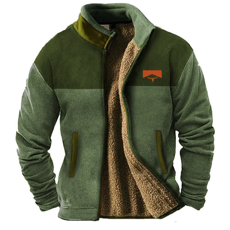 Men's warm outdoor jacket with lapel collar, comfortable for fall & winter. Durable zip-up casual outerwear.