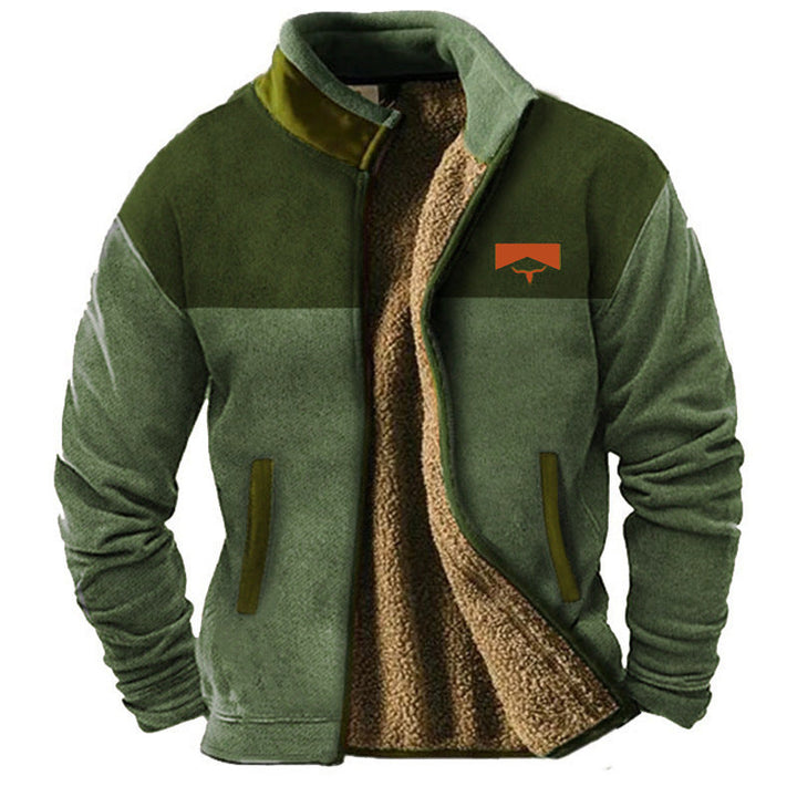 Men's warm outdoor jacket with lapel collar, comfortable for fall & winter. Durable zip-up casual outerwear.