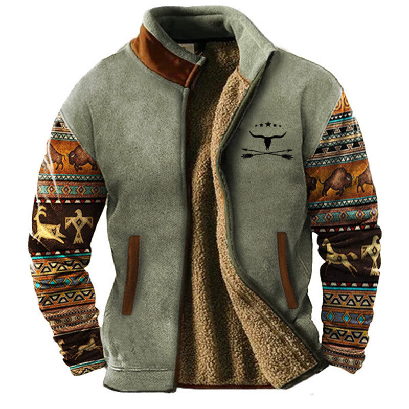 Men's durable fall jacket with lapel collar, a warm & comfortable zip-up for casual outdoor style.