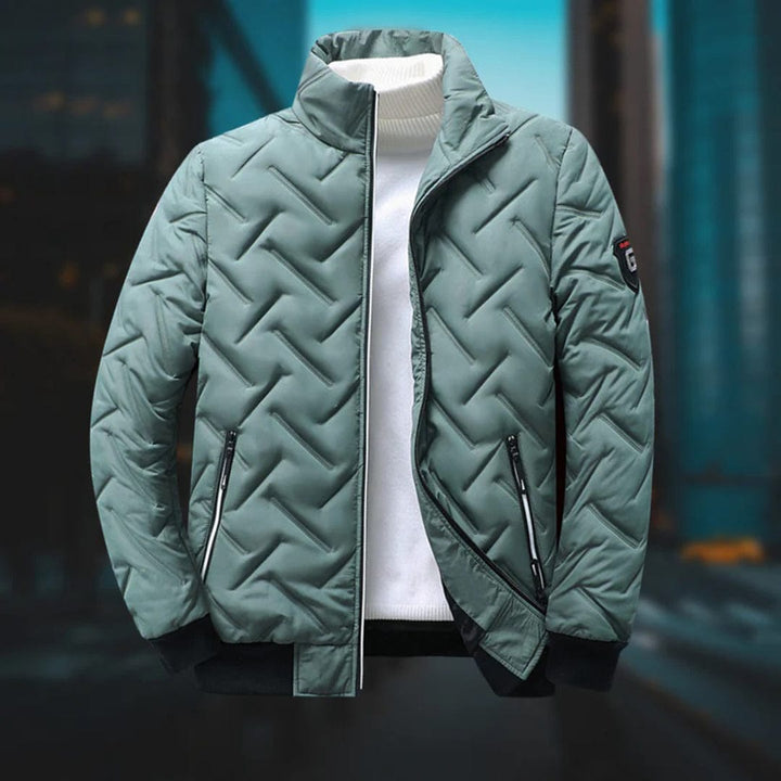 Men's warm quilted bomber jacket, perfect for fall and winter fashion. Stylish & comfortable casual outerwear.