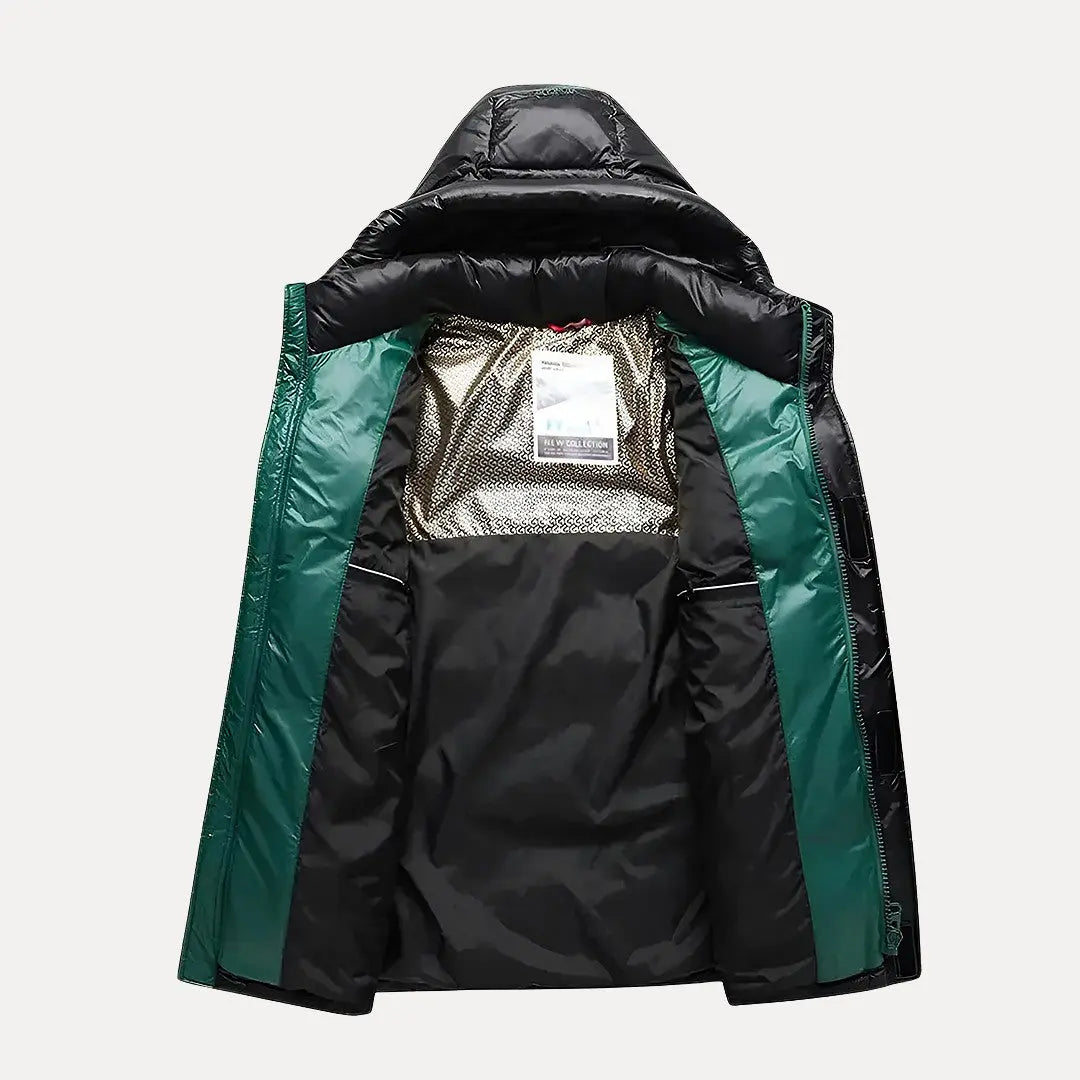 Men's comfortable quilted puffer coat with hood. A versatile winter jacket, great for outdoor adventures & casual style.