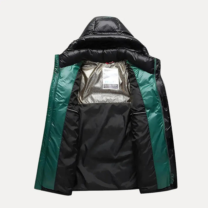 Men's comfortable quilted puffer coat with hood. A versatile winter jacket, great for outdoor adventures & casual style.