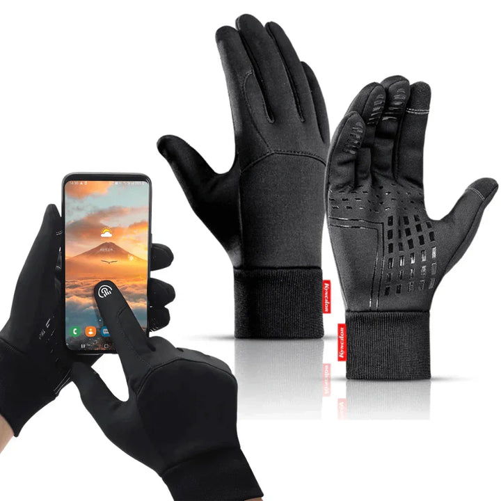 Men's warm winter touchscreen gloves, ideal for cold weather outdoor activities like skiing & cycling.