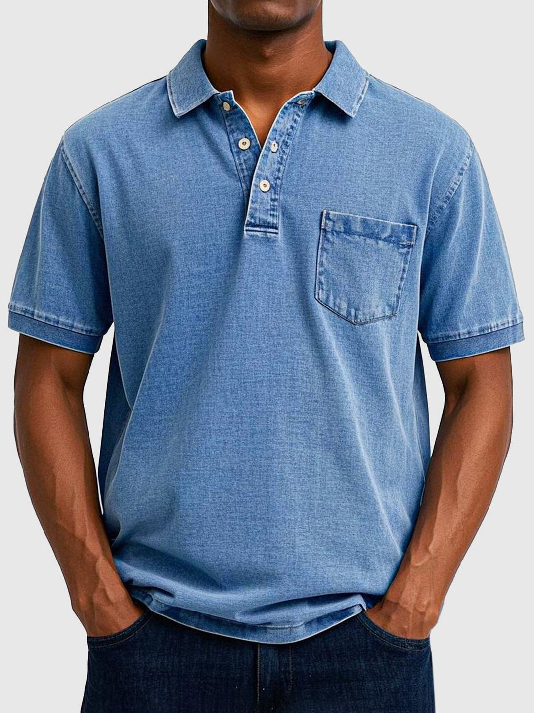 Men's washed polo top, short sleeve, casual everyday style, relaxed fit for comfort.