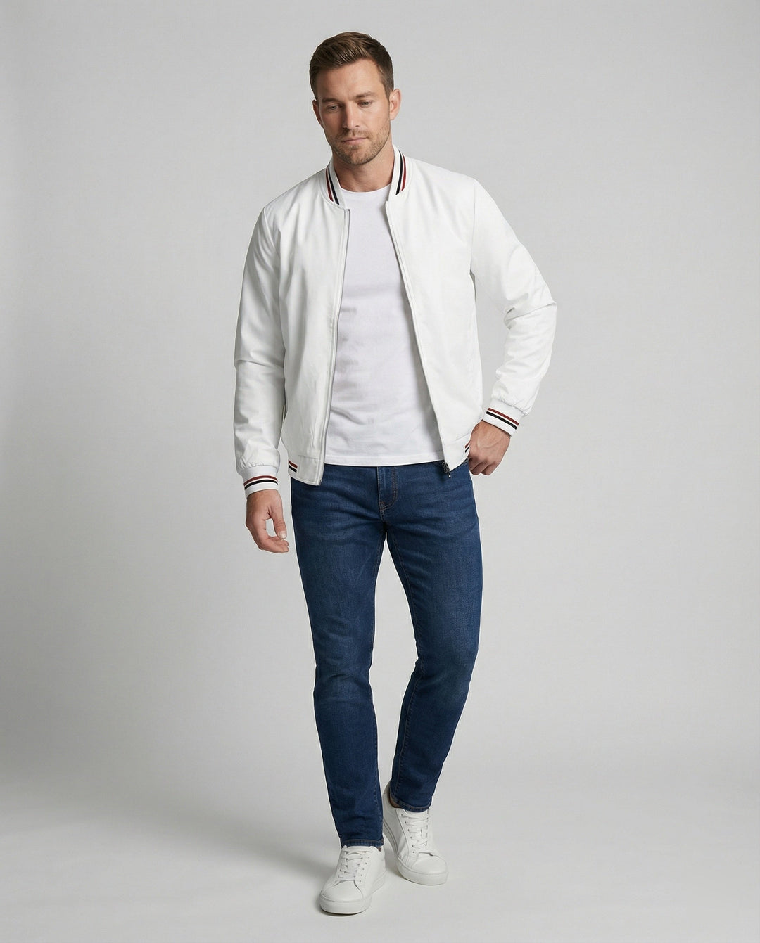 Men's water-repellent casual jacket with a stylish stand-up collar for versatile everyday wear in spring or fall.