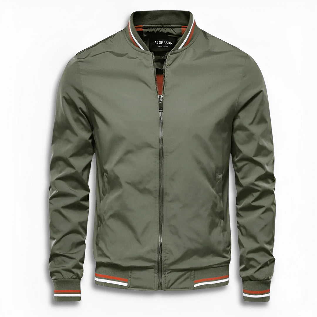Back view of a men's versatile water-repellent casual jacket, showcasing its clean lines and practical stand-up collar.