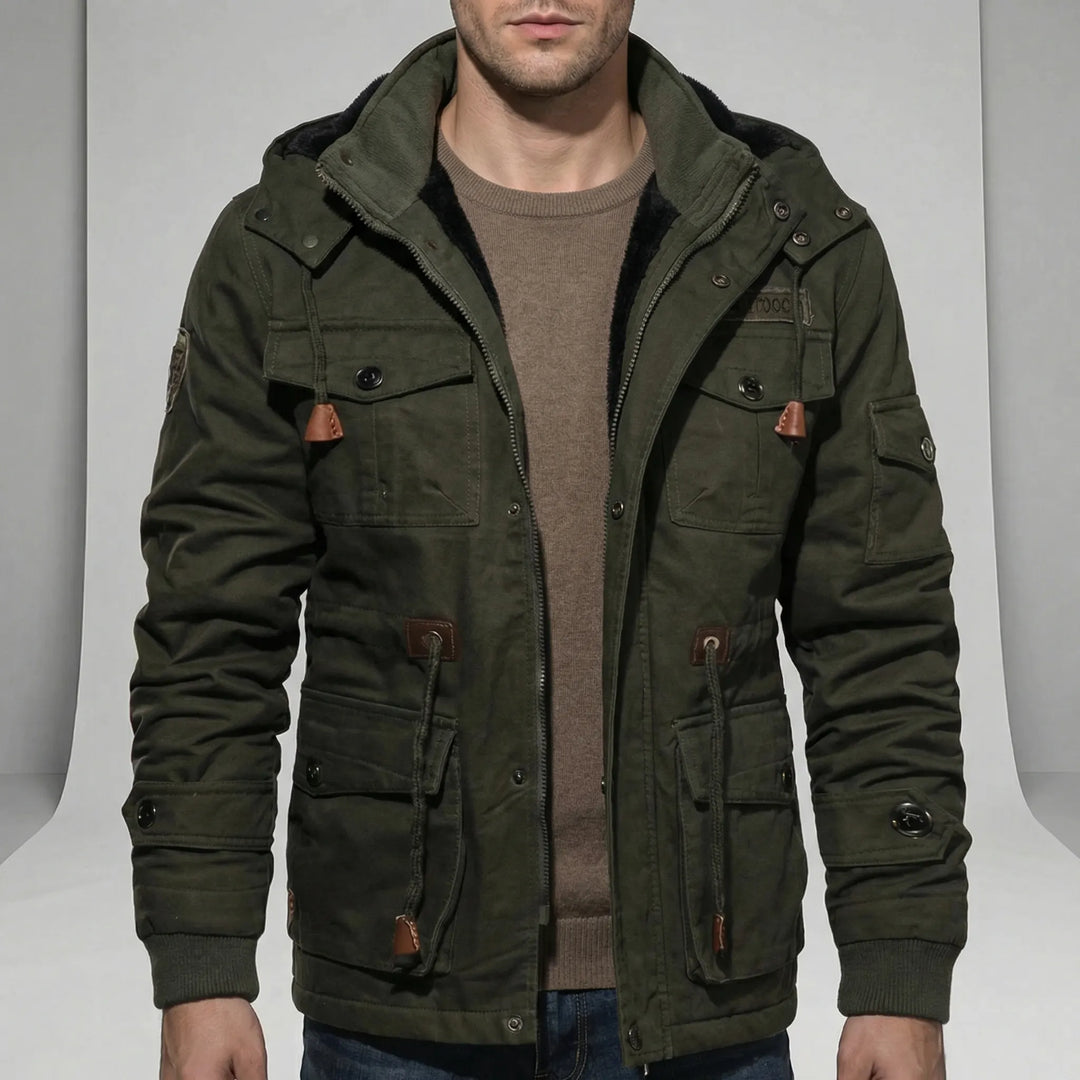 Modern men's water-repellent parka jacket. Perfect for urban environments and everyday windproof protection.