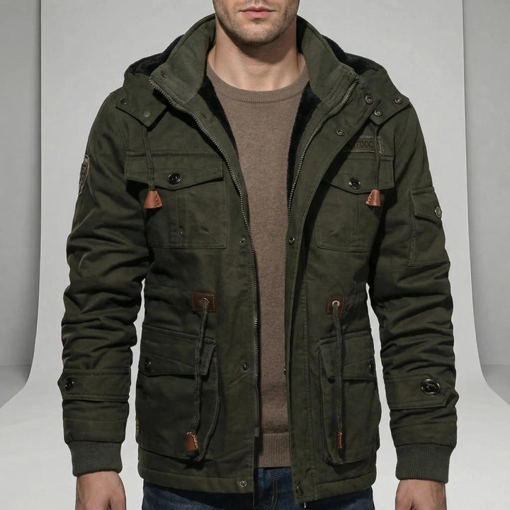 Modern men's water-repellent parka jacket. Perfect for urban environments and everyday windproof protection.