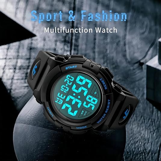 Durable men's waterproof digital sports watch, ideal for military & outdoor use, with backlight and stopwatch features.
