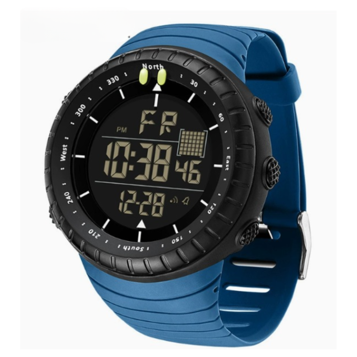 Active men's sports watch, digital display, waterproof, ideal for running, swimming & fitness.
