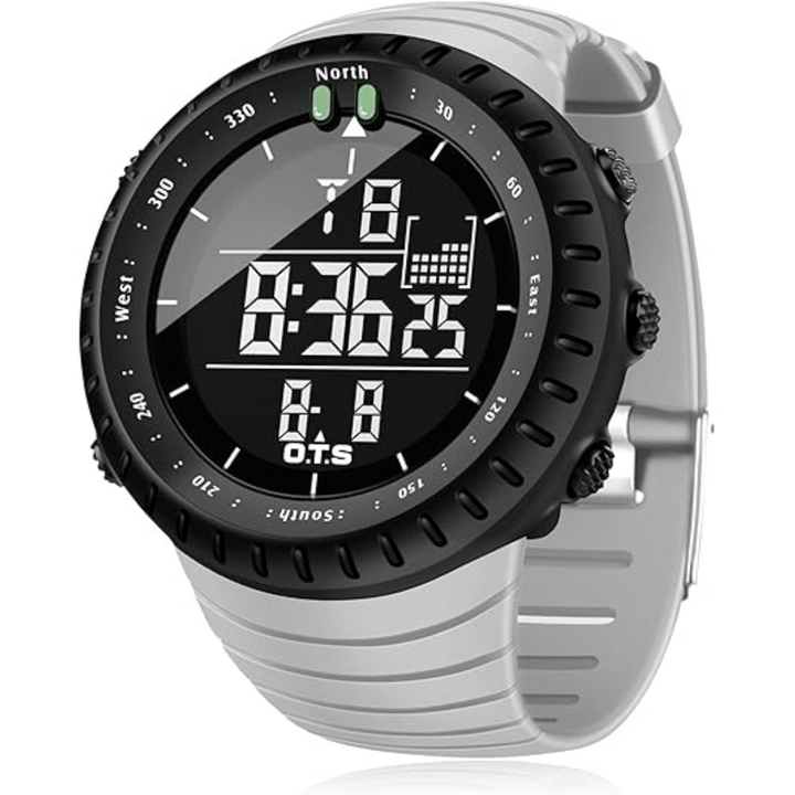 Rugged men's tactical digital watch, waterproof & shockproof, built for demanding outdoor use.