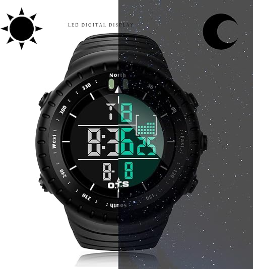 Reliable men's digital sports watch, waterproof, shock resistant, for an active lifestyle.