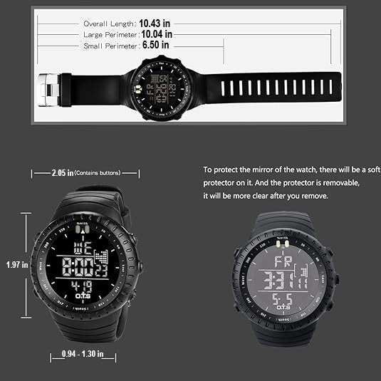 High-performance men's digital sports watch: waterproof, durable, shock resistant, clear LED display.