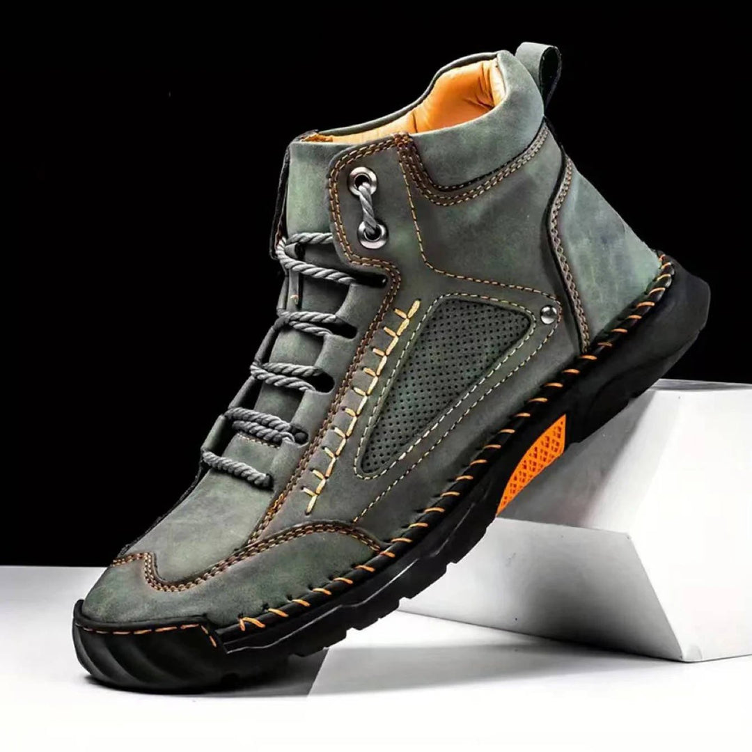 Premium men's footwear: waterproof hiking boots with superior arch support for ultimate trail comfort.