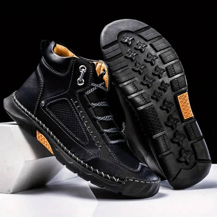 Rugged men's waterproof hiking boots, perfect for all-season outdoor trails and adventurous journeys.