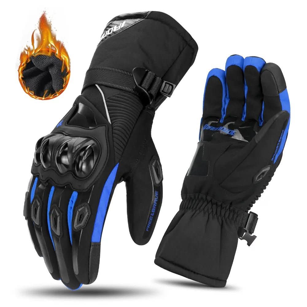 Men's waterproof insulated winter motorbike gloves, perfect riding gear for cold weather and ultimate hand protection.