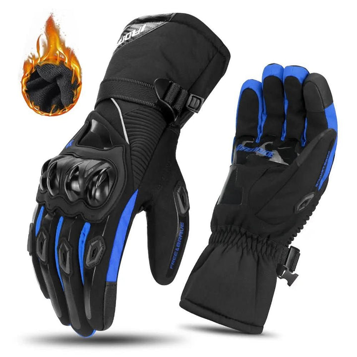 Men's waterproof insulated winter motorbike gloves, perfect riding gear for cold weather and ultimate hand protection.