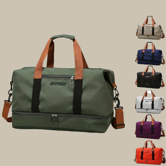Premium men's luggage duffel bag. Features a separate shoe compartment, perfect for travel & gym.