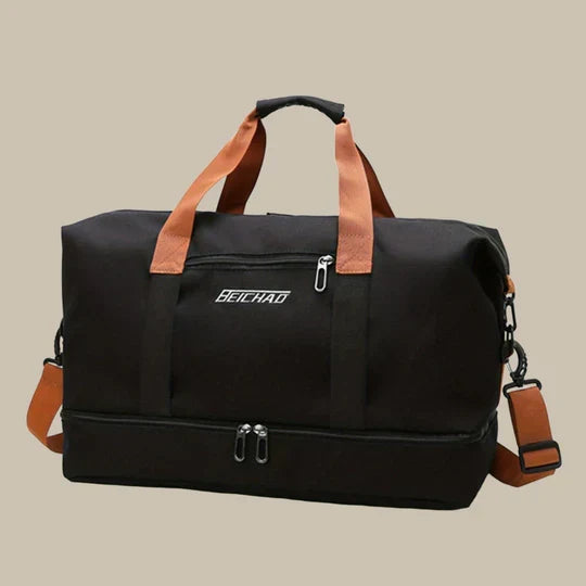 Convenient men's travel duffel bag. Waterproof design, separate shoe compartment for easy packing.