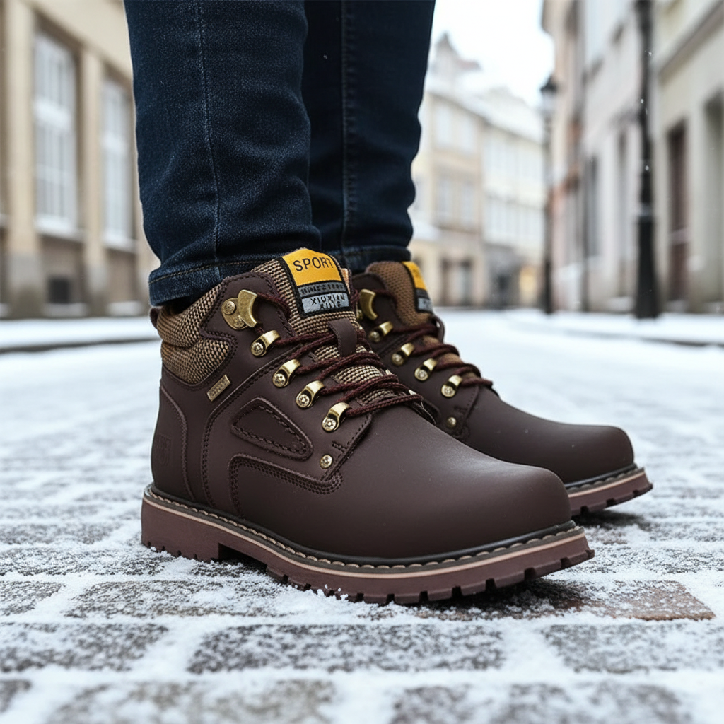 Men's waterproof winter boots for cold weather comfort with warm lining. Durable outdoor walking shoes.
