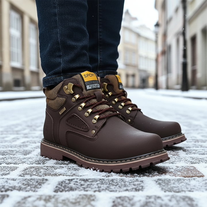 Men's waterproof winter boots for cold weather comfort with warm lining. Durable outdoor walking shoes.