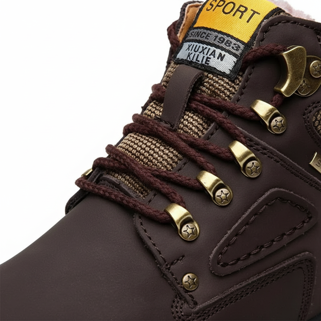 Stylish men's waterproof outdoor winter shoes. Comfortable, warm lining for cold weather walking and durability.