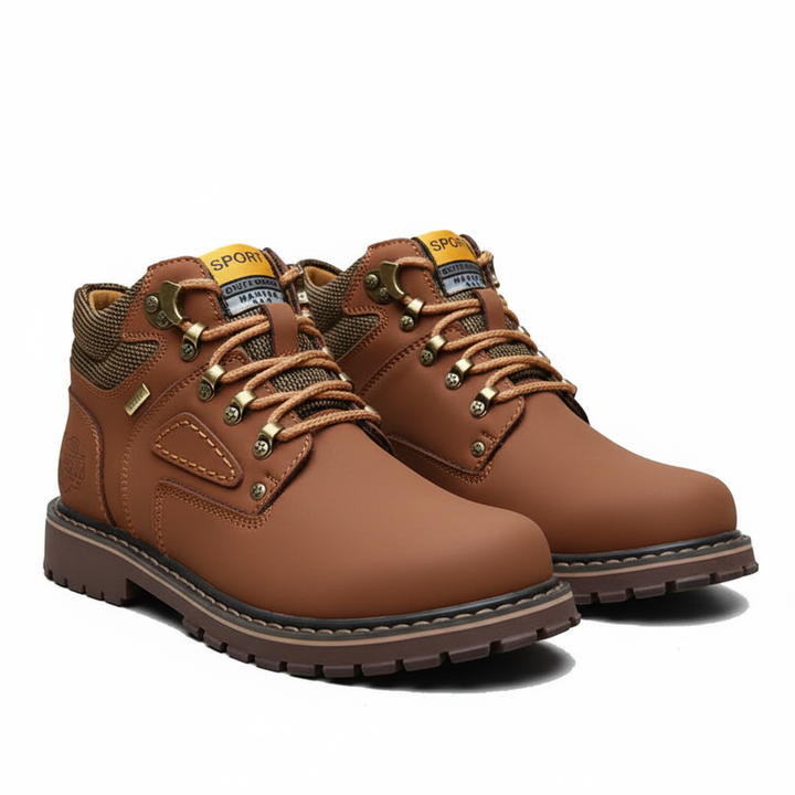 Fashionable men's durable all-weather waterproof winter boots. Comfortable for cold weather walking.