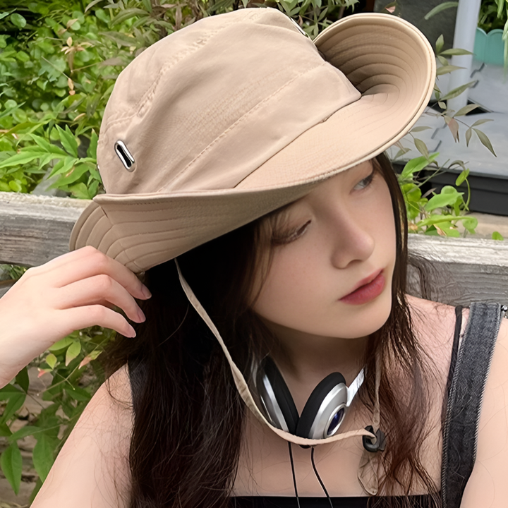 Stylish men's wide brim sun hat. Essential headwear accessory providing superior UV protection for all outdoor summer adventures.