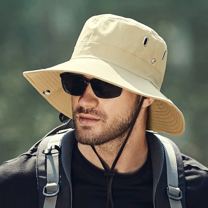 Men's wide brim sun hat designed for ultimate outdoor protection. Perfect for fishing, hiking, beach trips, and summer travel.
