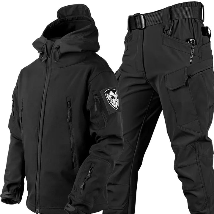 Men's windproof waterproof outdoor set, tactical gear jacket & pants. Ideal for hiking, adventure & athleticwear.