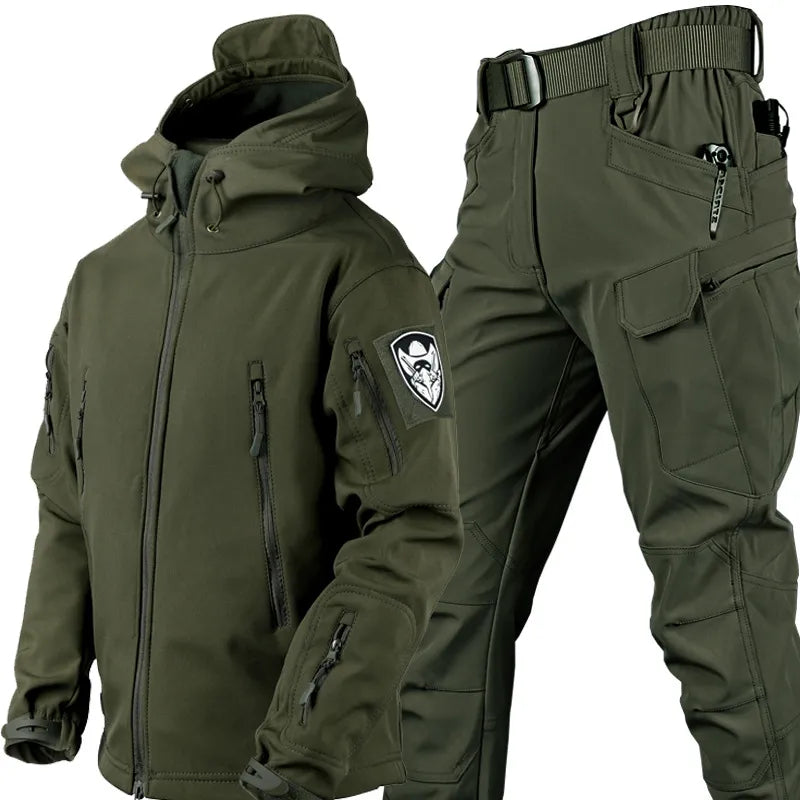 Men's complete tactical windproof waterproof outdoor set. Jacket & pants designed for hiking & adventure.