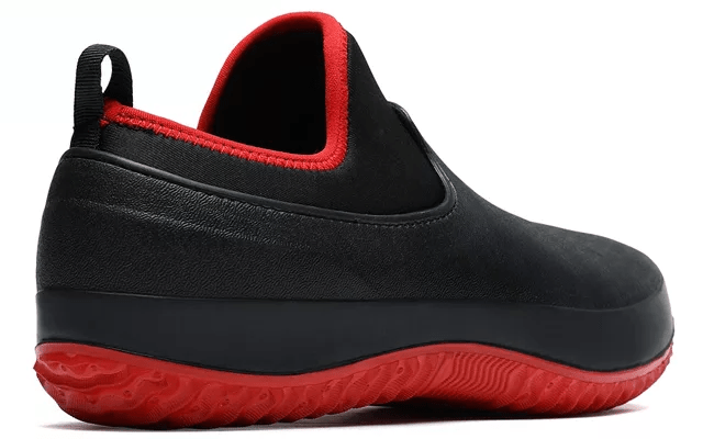 Back view of sturdy, comfortable work shoes. Men's & women's all-weather slip-resistant safety footwear.