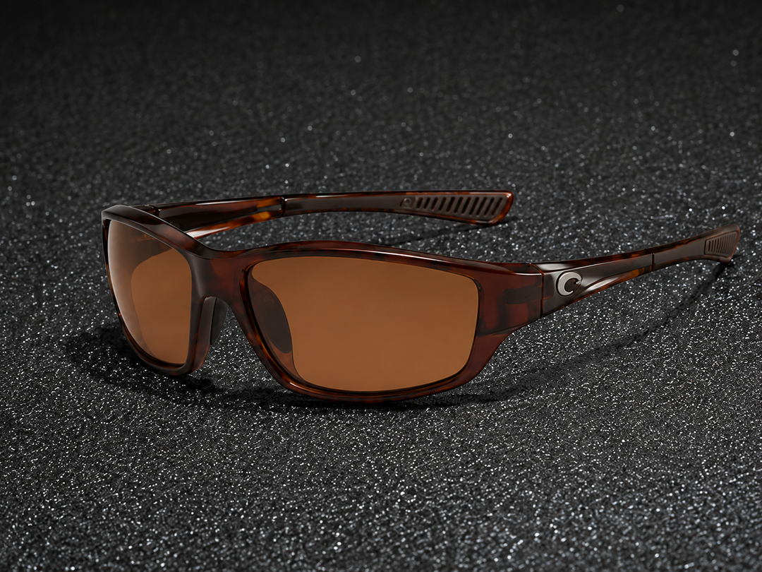 Men's wraparound polarized sport shades with mirror lens for enhanced outdoor vision and UV protection.