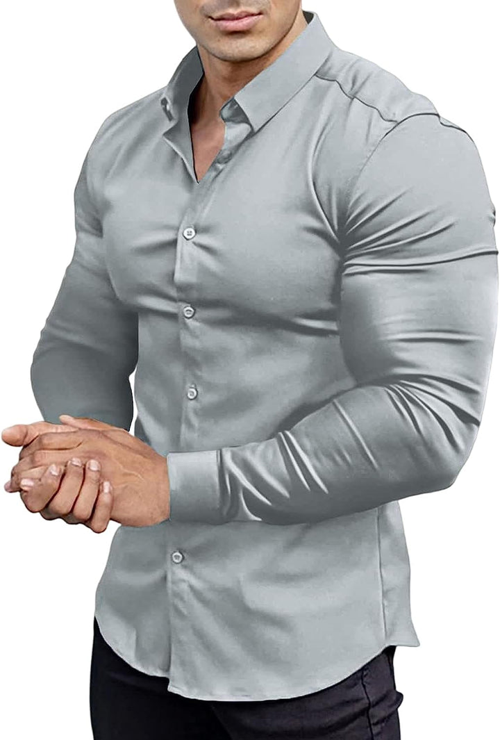 Men's wrinkle-free slim fit dress shirt. Stay sharp all day in this long sleeve formal wear.