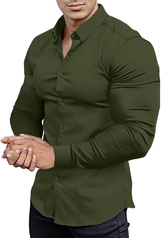 Classic men's slim fit dress shirt. Wrinkle-free performance, long sleeve, professional office wear.