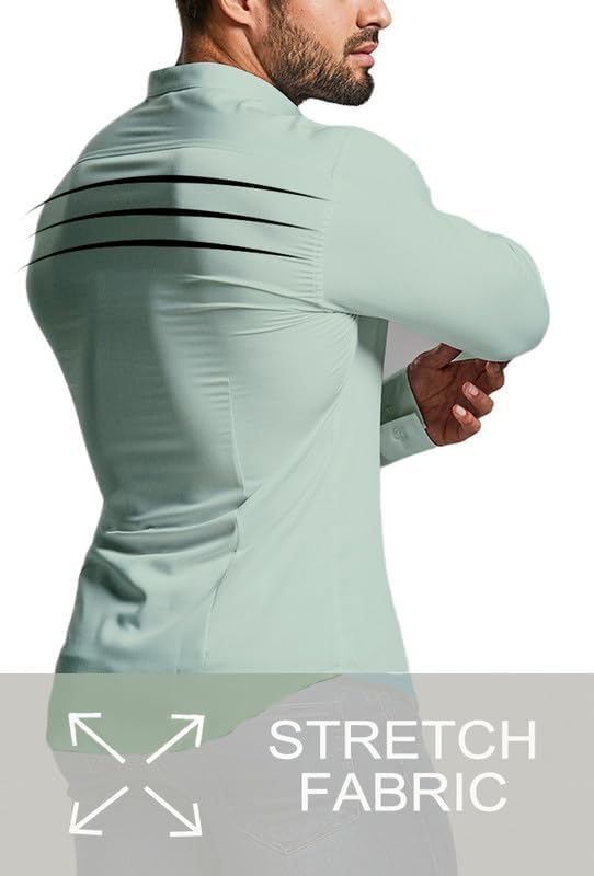 Dynamic men's wrinkle-free slim fit dress shirt. Moves with you, maintains a sharp appearance.
