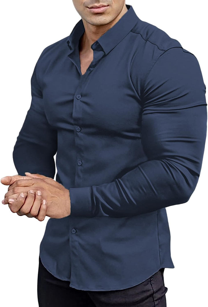 Upgrade your wardrobe: men's wrinkle-free slim fit dress shirt, a staple for modern men.