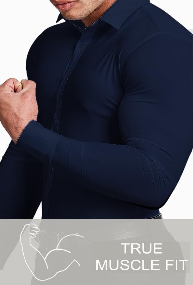 Smart choice for men's office wear: wrinkle-free slim fit long sleeve dress shirt. Professional.