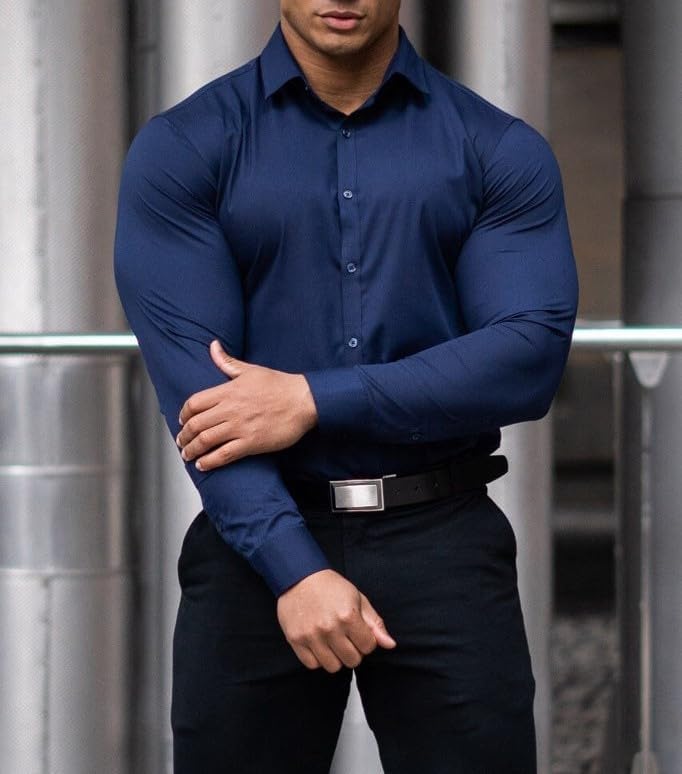 The David shirt: men's wrinkle-free slim fit, long sleeve, button-down. Unmatched sharp style.