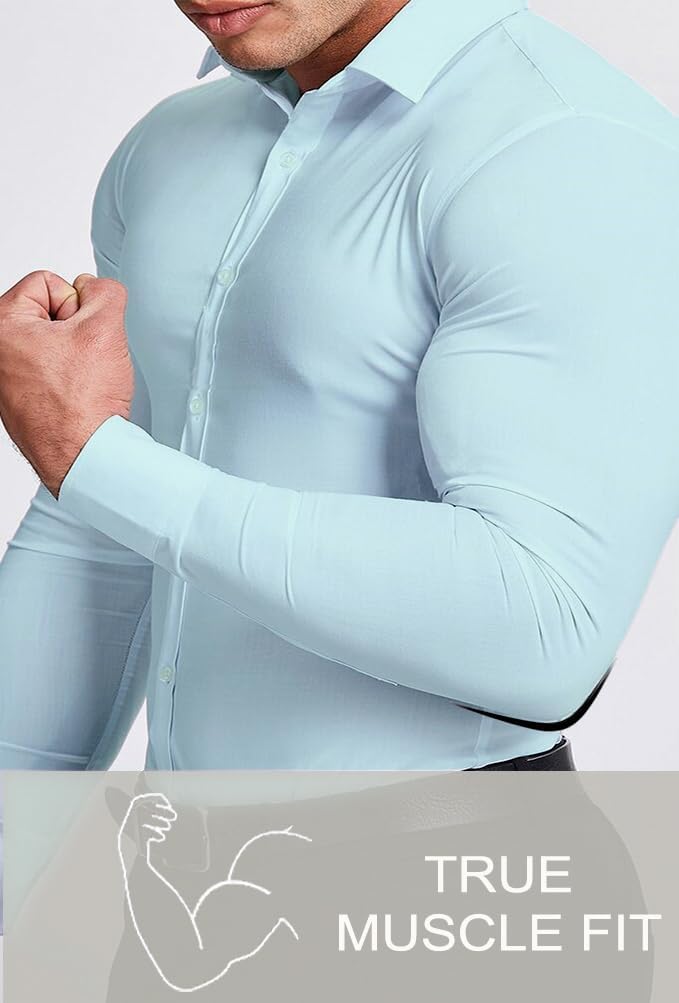 Designed for men: a wrinkle-free slim fit dress shirt. Button-down, long sleeve, formal or casual.