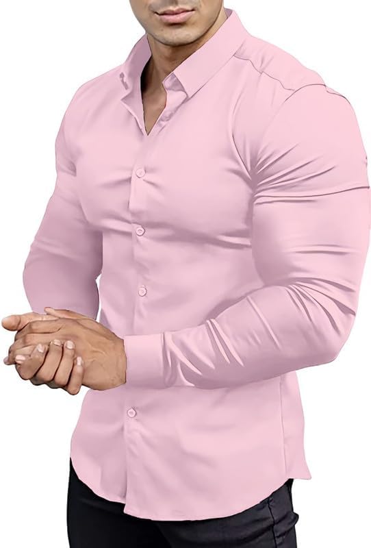 Men's dress shirt in a crisp, wrinkle-free fabric. Slim fit, long sleeve for professional menswear.