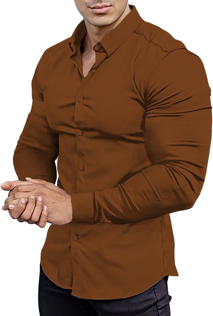 Crisp men's slim fit shirt. Wrinkle-free fabric, perfect for a polished office wear appearance.