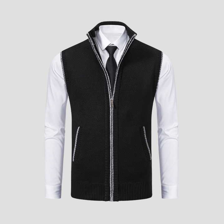 Mens knitted zip gilet, a smart casual layering vest for versatile outfits and everyday fashion.