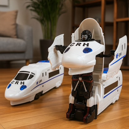 MetroForce transforming train robot toy with LED lights, ideal kids gift for interactive play